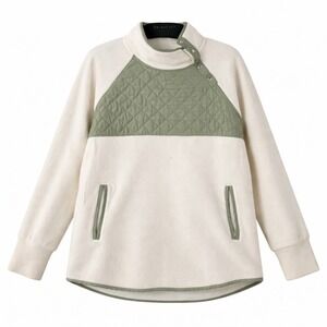 Kyodan Outdoor Womens XL Fleece Pullover Quilted Snap Neck Cream Green CA17791